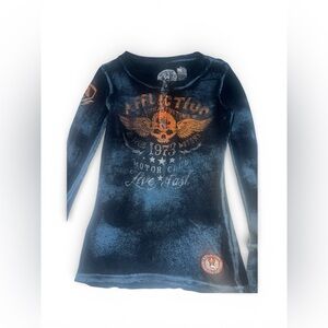 Affliction Women's Long Sleeve Tee - Navy and Orange